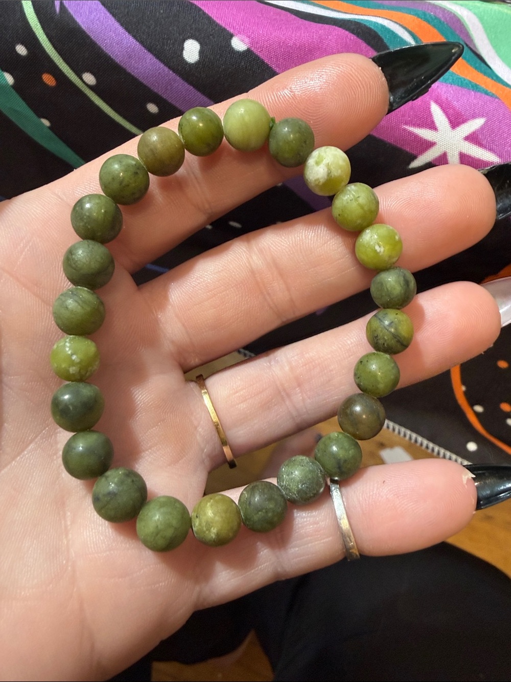 Green nephrite jade Stretch Bracelet - handmade